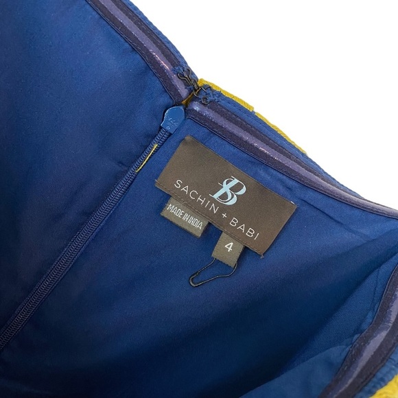 Sachin & Babi Dress Strapless Silk Bubble Mini Shift Women's Yellow Blue Size 4 - Picture 3 of 15